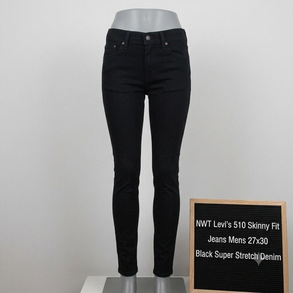 NWT Levis 510 Skinny Fit Jeans Mens 27x30 Black Stretch Denim W27 L30